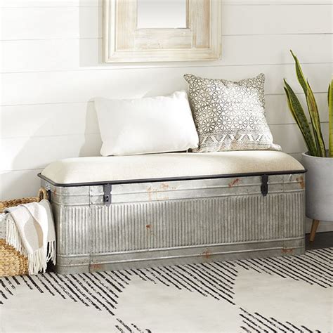 Metal Storage Bench With Fabric Top 